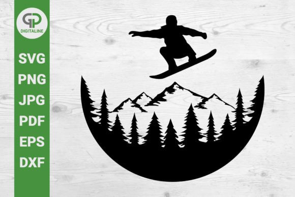 Snowboarder SVG, Forest and Mountain SVG